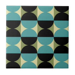 Retro Geometric Halvkvadrat och Circle Mönster Kakelplatta