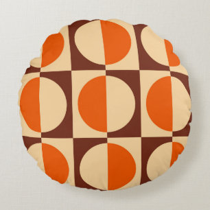 Retro Geometric Halvkvadrat och Circle Mönster Rund Kudde