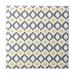 Retro Geometric Ikat Gult Grått Mönster Kakelplatta