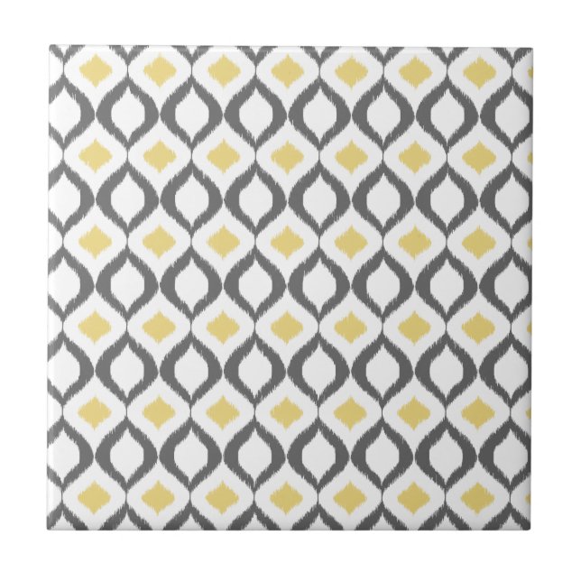Retro Geometric Ikat Gult Grått Mönster Kakelplatta (Framsidan)