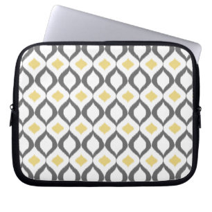 Retro Geometric Ikat Gult Grått Mönster Laptop Sleeve