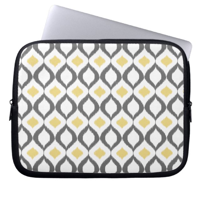 Retro Geometric Ikat Gult Grått Mönster Laptop Sleeve (Framsidan)