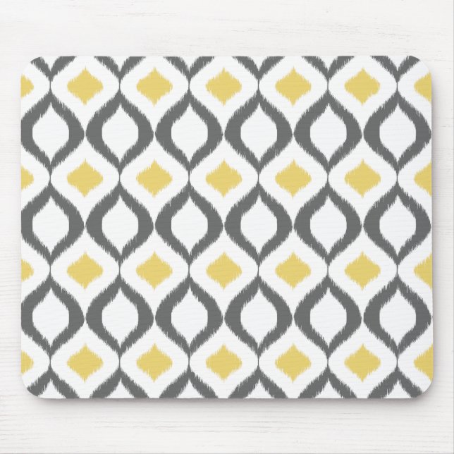 Retro Geometric Ikat Gult Grått Mönster Musmatta (Framsidan)