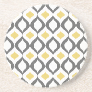 Retro Geometric Ikat Gult Grått Mönster Underlägg Sandsten
