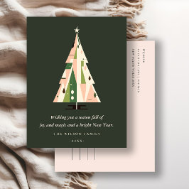 Retro Geometric Julgran  Forest Grönt Helg Vykort