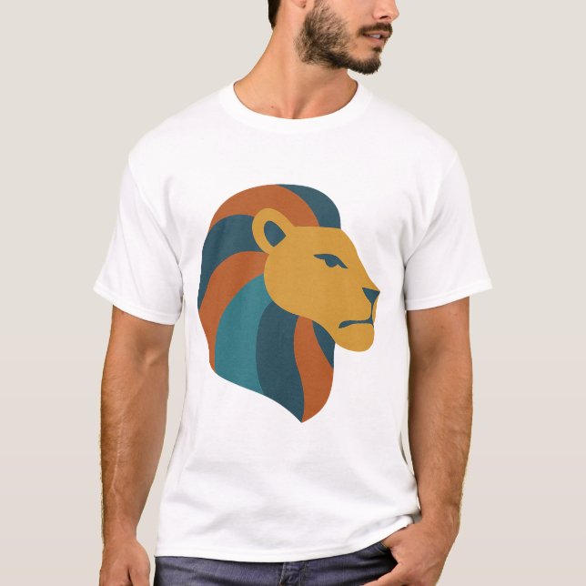 Retro Geometric Lejon Head - Modern i mitten av år T Shirt (Framsida)
