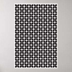 Retro Geometric Löv Mönster Black Poster