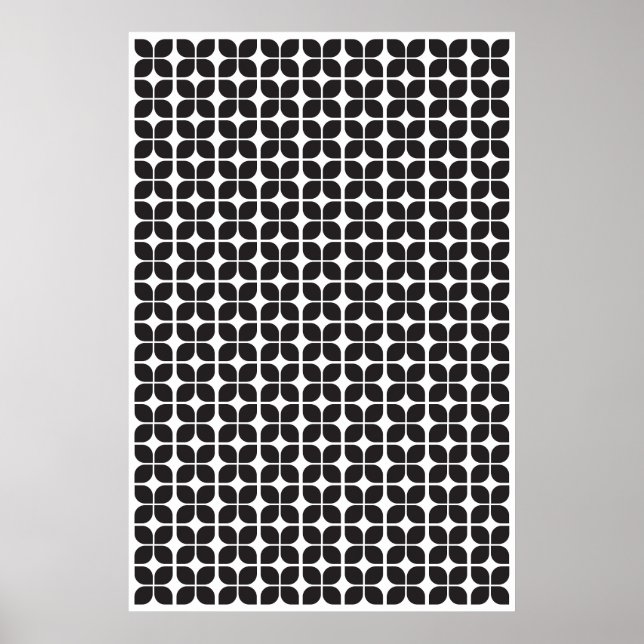 Retro Geometric Löv Mönster Black Poster (Framsidan)
