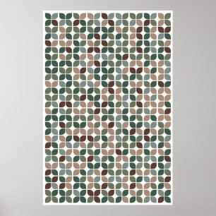 Retro Geometric Löv Mönster Grönt Brown Taupe Poster