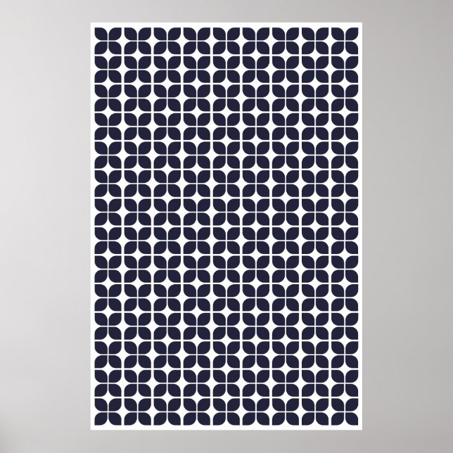 Retro Geometric Löv Mönster marinblått Poster (Framsidan)