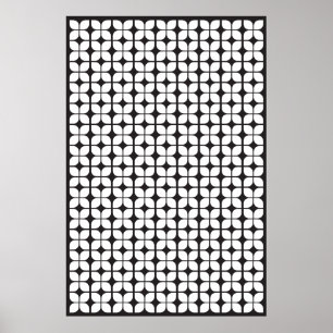 Retro Geometric Löv Mönster White Poster