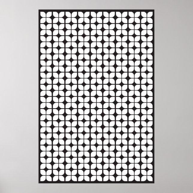 Retro Geometric Löv Mönster White Poster (Framsidan)