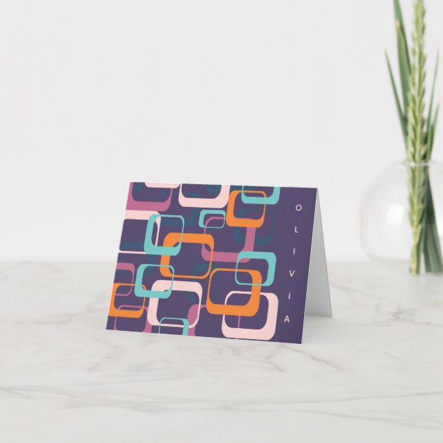Retro Geometric Mid Century Shapes Art Lila Anteckningskort (Framsida)