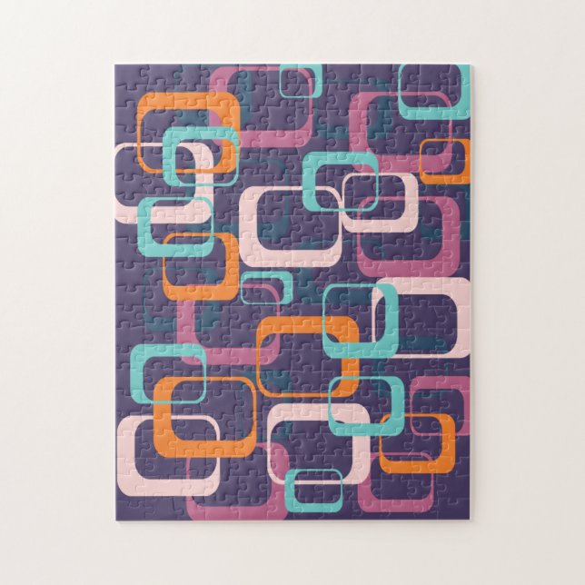 Retro Geometric Mid Century Shapes Art Lila Pussel (Vertikal)
