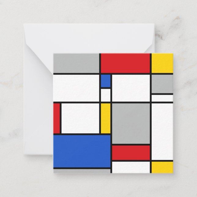 Retro Geometric Mondrian Stil Färg-sammansättning Anteckningskort (Framsida)