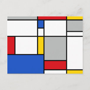 Retro Geometric Mondrian Stil Färg-sammansättning Vykort