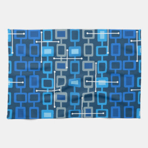 Retro Geometric Mönster Blue 1950-talet Kökshandduk