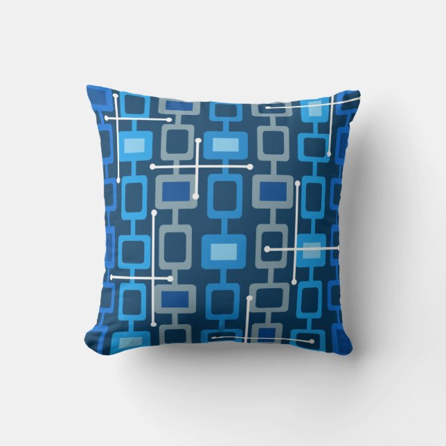 Retro Geometric Mönster Blue 1950-talet Kudde (Framsida)