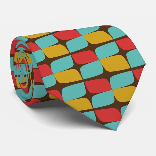 Retro Geometric Mönster på brunt Slips (Rullad)