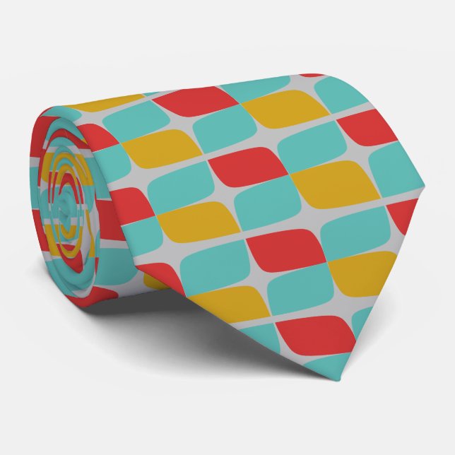 Retro Geometric Mönster på lätt grått Slips (Rullad)