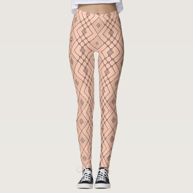 Retro Geometric Mönster på Peach Summer look Leggings (Framsida)