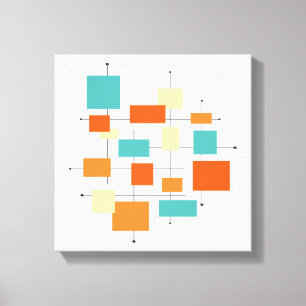 Retro Geometric Orange och Blue Mid Century Canvastryck
