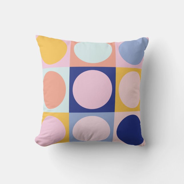 Retro Geometric Pastel Färg Block Rosa Blue Kudde (Framsida)