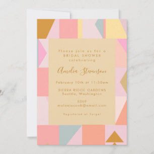 Retro Geometric Pastel Rosa Guld Möhippa Inbjudningar