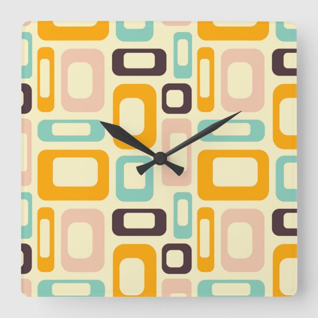 Retro geometric pattern in light beige background fyrkantig klocka (Framsida)