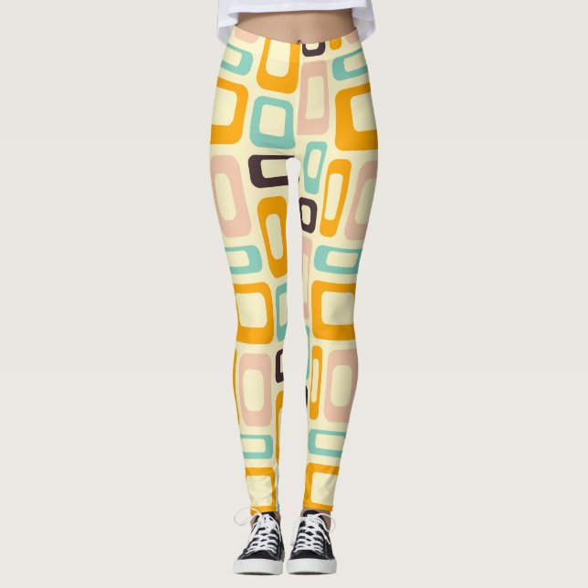 Retro geometric pattern in light beige background leggings (Framsida)