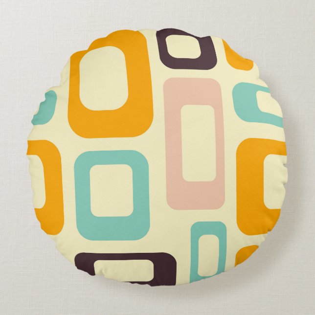 Retro geometric pattern in light beige background rund kudde (Framsidan)