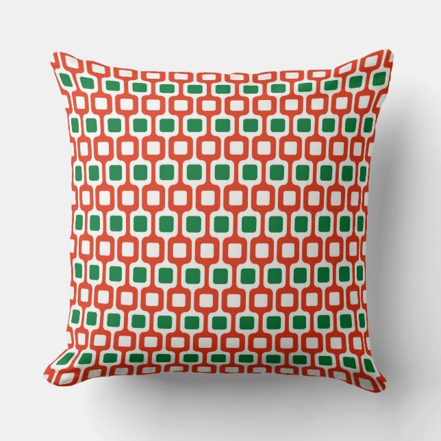 Retro Geometric Pattern: Red and Green Kudde (Framsida)
