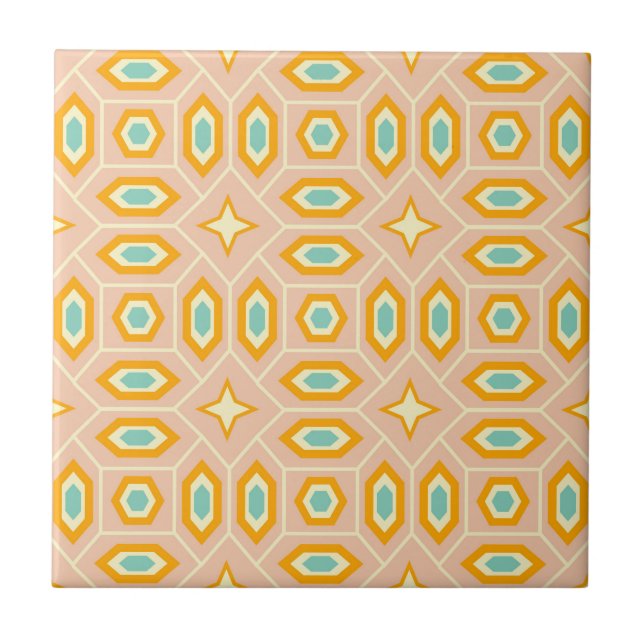 Retro geometric pattern with hexagons and stars kakelplatta (Framsidan)