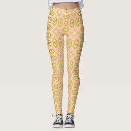 Retro geometric pattern with hexagons and stars leggings