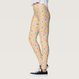 Retro geometric pattern with teal, orange, black leggings