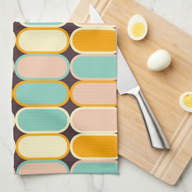 Retro geometric pattern with vertical ovals kökshandduk (Vikt i Fjärdedel)
