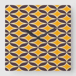 Retro geometric pattern yellow and brown leaf fyrkantig klocka