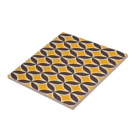 Retro geometric pattern yellow and brown leaf kakelplatta