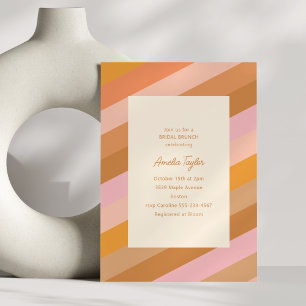 Retro Geometric Rosa Orange Rand Möhippa Brunch Inbjudningar