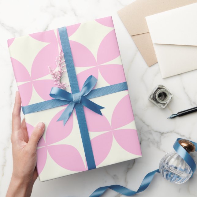 Retro Geometric Rosa White Mid Century Mönster Presentpapper (Gifting)