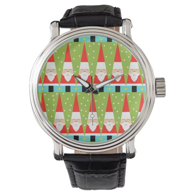 Retro Geometric Santa Leather Watch Armbandsur (Framsida)
