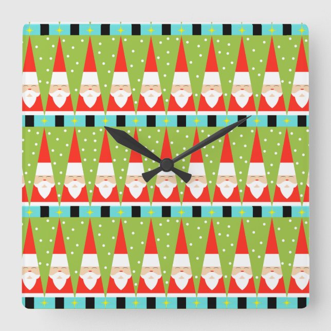 Retro Geometric Santa Square Wall Clock Fyrkantig Klocka (Framsida)