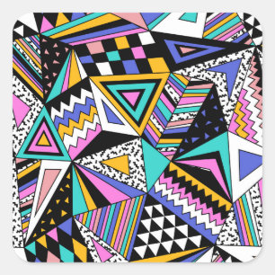 Retro Geometric Shapes: Färg Vintage. Fyrkantigt Klistermärke