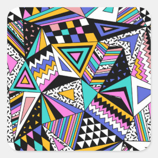 Retro Geometric Shapes: Färg Vintage. Fyrkantigt Klistermärke