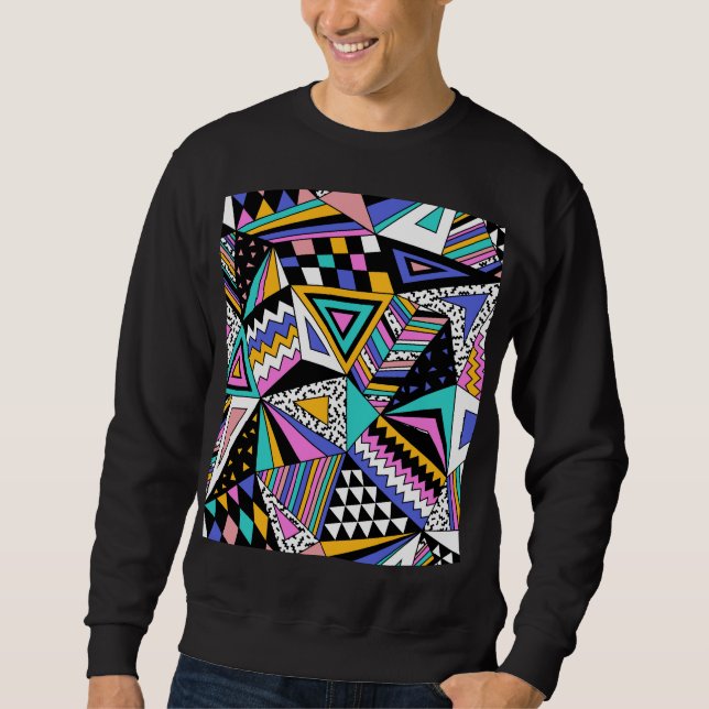 Retro Geometric Shapes: Färg Vintage. Lång Ärmad Tröja (Framsida)
