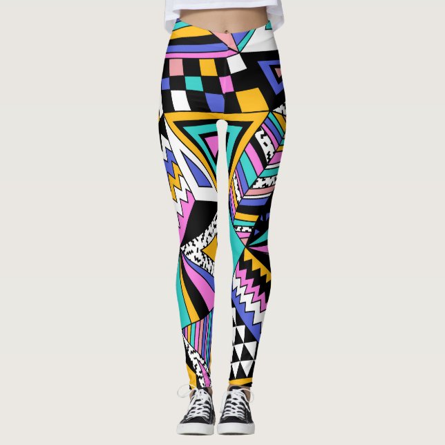 Retro Geometric Shapes: Färg Vintage. Leggings (Framsida)