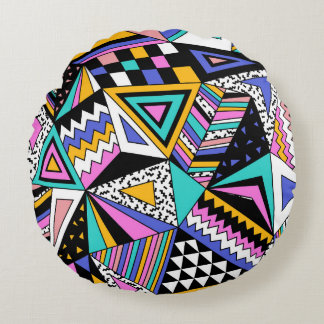 Retro Geometric Shapes: Färg Vintage. Rund Kudde