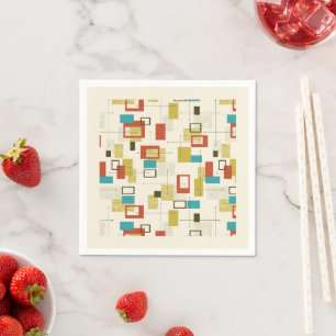 Retro Geometric Shapes Mönster i mitten av århundr Pappersservett