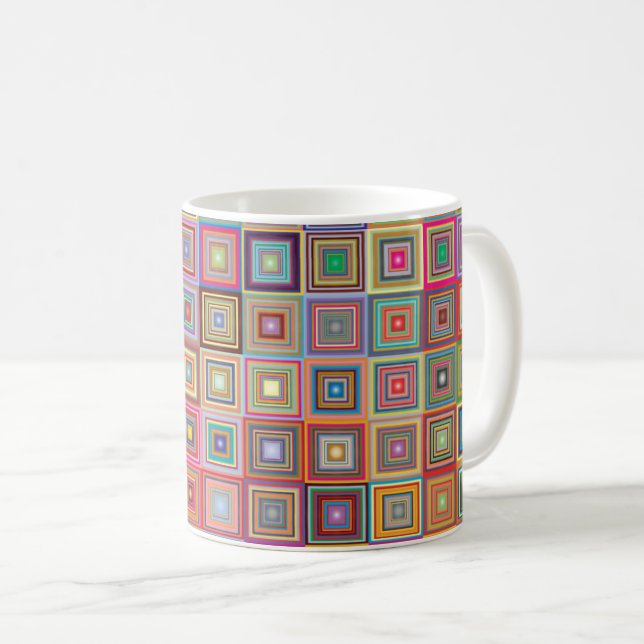 Retro Geometric Square Tile Pattern Kaffemugg (Framsida höger)