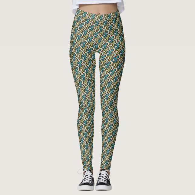 Retro Geometric Squares Mönster 2 Leggings (Framsida)